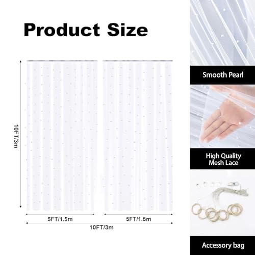 GUANSEN 10 x 10 FT Pearl White Tulle Backdrop Curtain with Lights Strings,Wedding Background Curtain Baby Shower Birthday ...