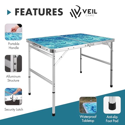 VILLEY Folding Camping Table 3FT, Adjustable Height Portable Aluminum Table with Handle, Lightweight Foldable Table for Ou...