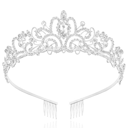 TAROSE Crowns for Women, Queen Crystal Gold Silver Tiaras with White Rhinestone and Combs, Goddess Crown for Wedding Bride...