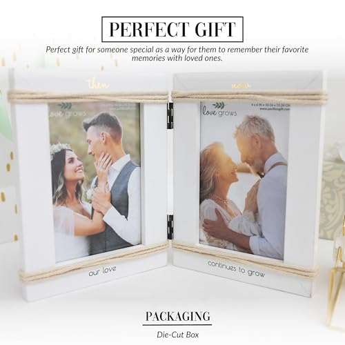 Pavilion Gift Company - Then & Now Our Love Continues To Grow - Double 4" x 6" Vertical Hinged Picture Frame Newly Engaged Fiancé Fiancée Couple Party Gift Wedding Anniversary Wife Husband Milestone