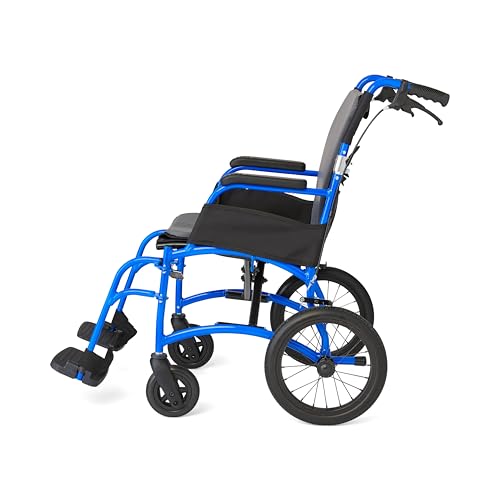 Medline Ultralight Transport Chair, Lightweight Folding Wheelchair with 12 in Rear Wheels, Padded Armrests, Swing Away Foo...