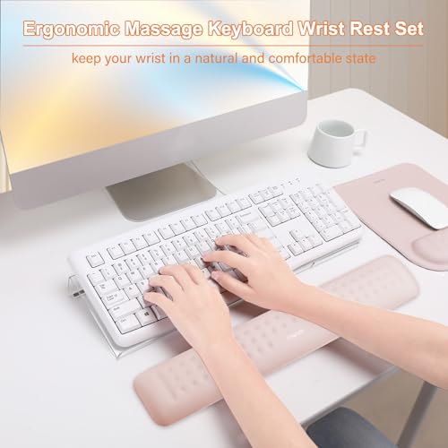 MOSISO Computer Keyboard Stand&Wrist Rest Support for Keyboard &Mouse Pad Set, Ergonomic Massage Wrist Rest Set, Easy Typi...