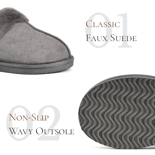 OOW Fuzzy Slippers for Women Cozy Faux Fur House Shoes Winter Warm Memory Foam Slippers for Indoor and Outdoor
