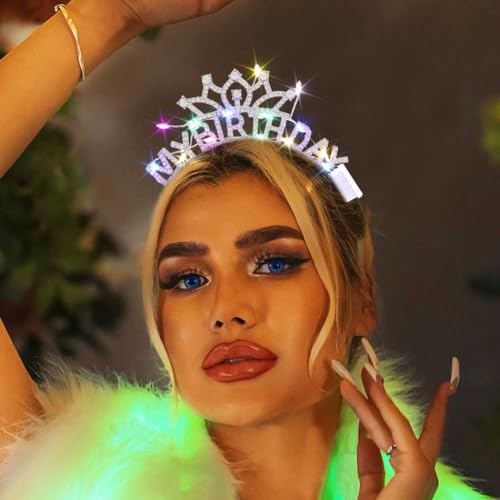 DRESBE Light Up Birthday Headband LED Rhinestone My Birthday Headbands Party Favors Hair Accessories for Women