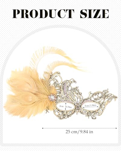 Zinniday Feather Masquerade Mask for Women - Halloween Lace Eyemask with Removable Peacock Feathers, Venetian Party Masks