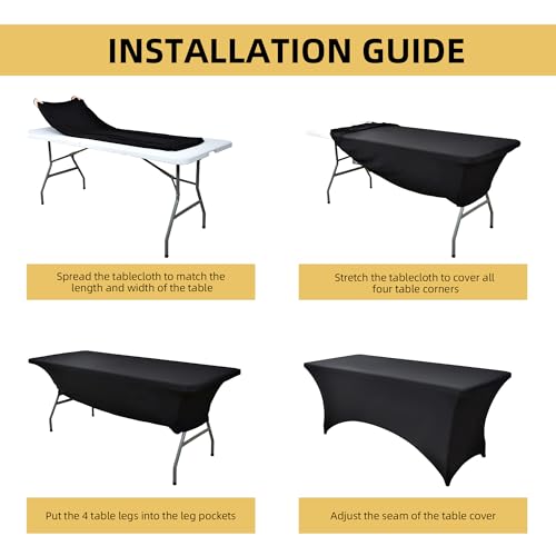 ZarzaaSik 2-Pack 6ft Black Spandex Table Covers for Rectangle Standard Folding Tables - Wrinkle Resistant Stretch Tableclo...