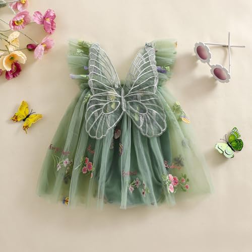 Newborn Infant Baby Girls Clothes Flower Butterfly Embroidery Sleeveless Romper Tulle Mesh Dress Toddler Bodysuit