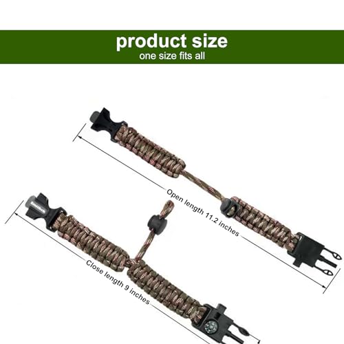 Smithok Paracord Survival Bracelet-Length Adjustable,Loud Whistle Emergency Compass Survival Fire Starter Scraper Accessor...
