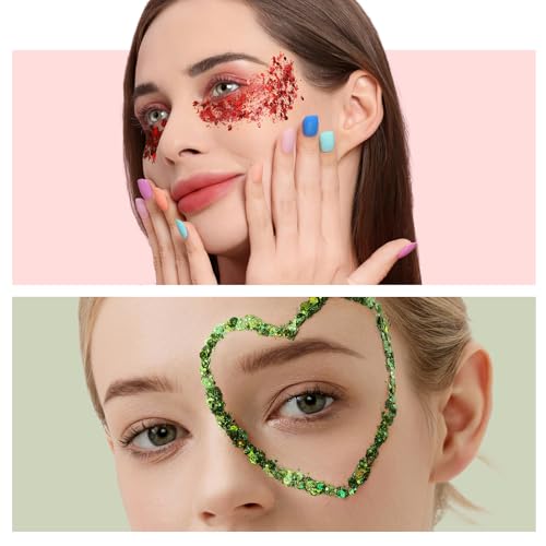 Teenitor Face Glitter, 9 Jars Body Glitter Gel, 9 Colors Makeup Gel Glitter for Face and Body, Hair