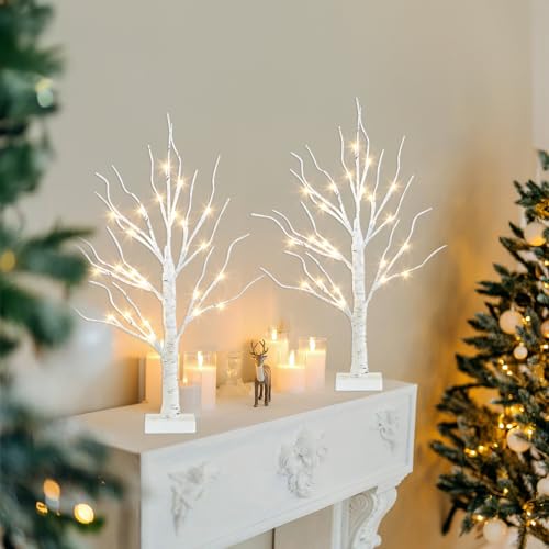 PEIDUO Christmas Decorations Indoor, 2 FT Birch Tree with LED Lights, Fairy Light Spirit Tree for Christmas Decor, Warm Wh...