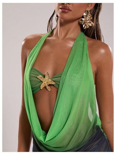 SOLY HUX Women's Y2k Halter Mini Dress Ombre Deep Cowl Neck Backless Bodycon Beach Dresses Vacation Outfit