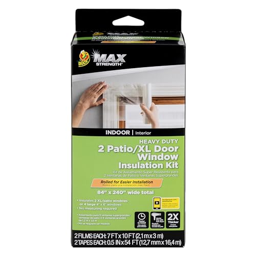 Duck MAX Strength Window Insulation Kit, Fits Patio Doors & Large Windows, Heavy Duty Indoor Shrink Film Insulator, Window...