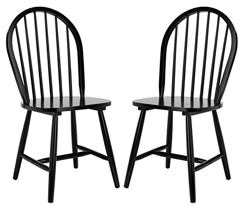 SAFAVIEH Home Collection – Camden Set of 2 Black Windsor Farmhouse Dining Chairs, Spindle Back Solid Wood Chairs, American...