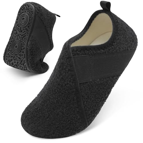 Besroad House Slippers for Women Men Comfy Barefoot Slippers Sock Furry Slip On House Shoes with Soft Rubber Sole for Bedr...