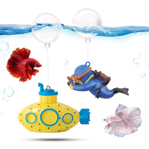 CousDUoBe 2.1 in Mini Floating Submarine Fish Tank Decoration Set，Cute Retro Submarine Set and Floating Diver,Aquarium Dec...
