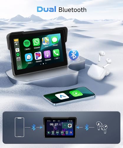 KYNNT 7 Inch Wireless Motorcycle Carplay GPS Navigation System with Wireless Carplay Android Auto, Portable Moto Car Play ...
