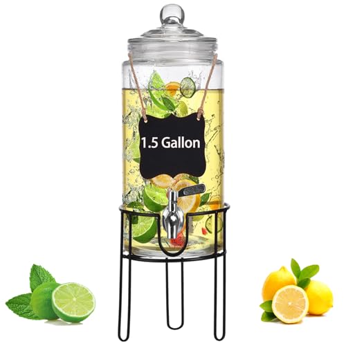 1.5 Gallon Drink Dispenser with Stand, Drink Dispensers for Parties, Beverage Dispenser with 100% Leakproof Spigot, Ideal ...