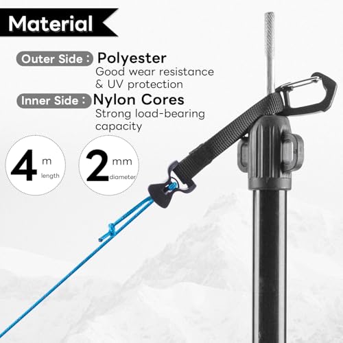 4 Pack Guy Lines-Ultralight Tent Cords with Locking Carabiner Clip, 2mm 100% Nylon Guylines Ropes for Outdoor Camping Tent...
