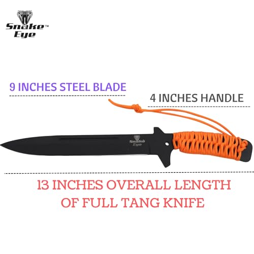 Snake Eye Tactical Fixed Blade Knife –Black Stainless Steel Blade, Cord Wrapped Handle, Full Tang, Includes Nylon Sheath -...