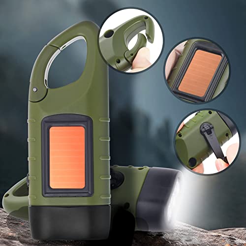 Simpeak 2-Pack Hand Crank Solar Powered Flashlight, Emergency Rechargeable LED Survival Flashlight, Quick Snap Carbiner Dy...