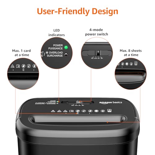 Amazon Basics 8-Sheet Cross Cut Paper Shredder and Credit Card Shredder - Black