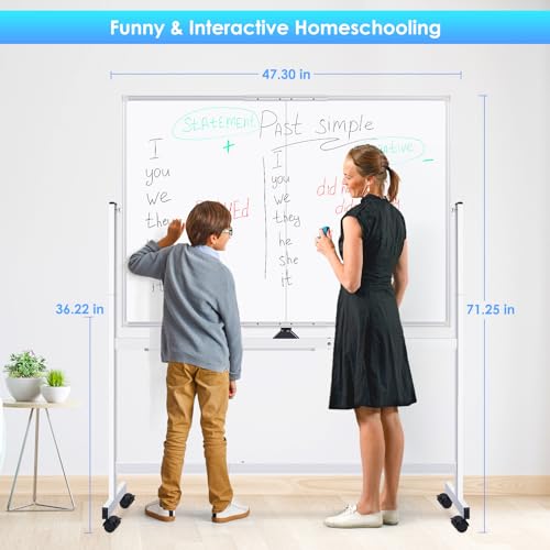 maxtek Rolling Whiteboard, 48x36 Large Magnetic White Board with Stands, Big Double-Sided White Board Dry Erase on Wheels ...