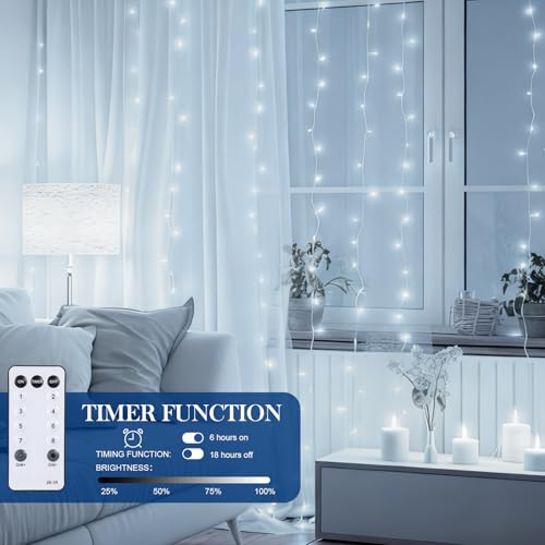 Aurelema 600 LED 20 x 9.8 Ft Christmas Curtain Lights 8 Modes Outdoor Fairy Lights with Remote Plug in Hanging String Fair...