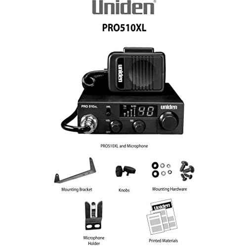 Uniden PRO510XL Pro Series 40-Channel CB Radio. Compact Design. Backlit LCD Display. Public Address. ANL Switch and 7 Watts of Audio Output. Unique PLL Circuit. S/RF LED Meter. , Black