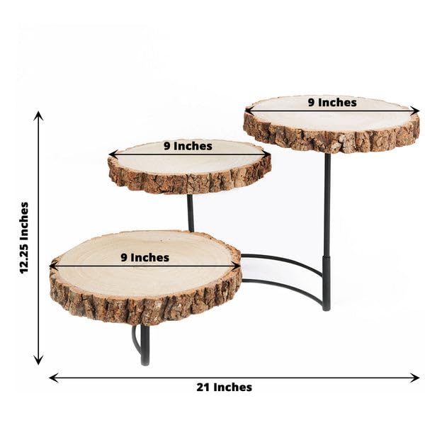 Tableclothsfactory 12" Tall | 3-Tier Wood Slice Cheese Board, Cupcake Stand, Half Moon Rustic Centerpiece