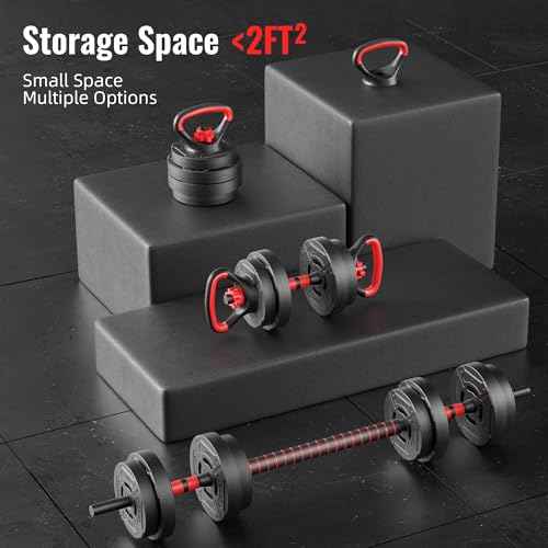 Fitvids Multi-Functional Portable Changeable Dumbbell and Barbell Kettlebell Set - Adjustable Weights