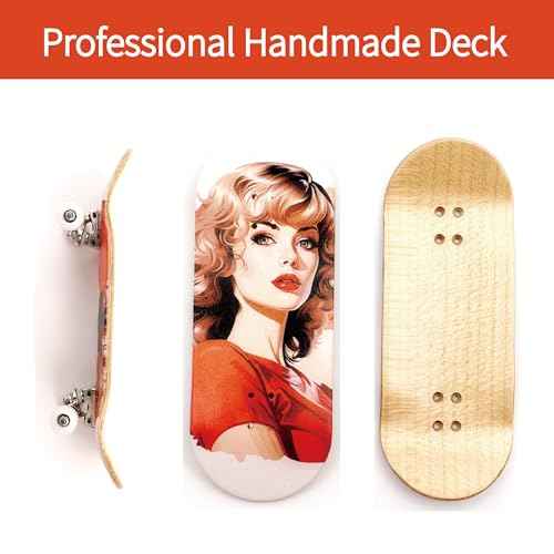 36mm Pro Fingerboard with Wooden Finger Skateboard Deck Upgraded Finger Board Trucks Street Shape Bearing Wheels (Girl)