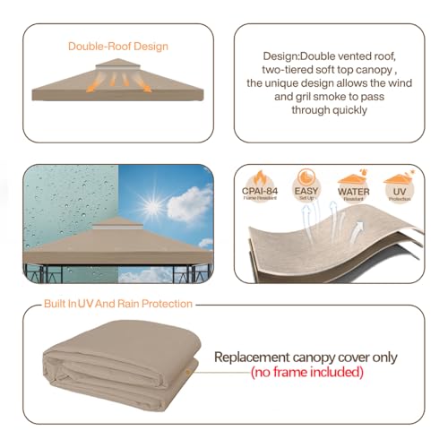 Morikoro 119''x119'' Canopy Replacement Top Double Tiered Gazebo Cover for Yard, Patio & Garden Durable Sunshade Replaceme...