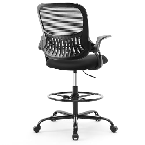 Sweetcrispy Tall Drafting Desk Chair - Ergonomic High Stool Computer with Adjustable Height and Comfy Lumbar Support, Offi...