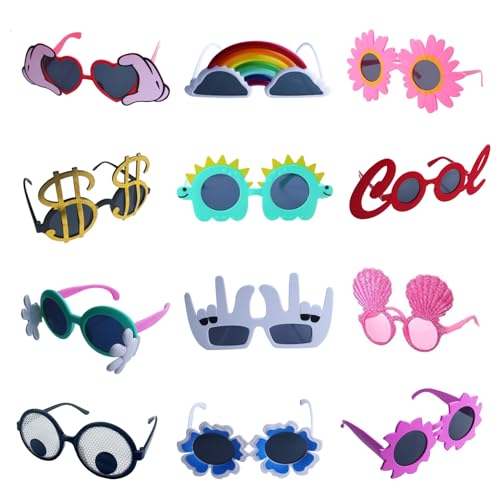 Qunonaty Funny Party Sunglasses - 12 Pack Novelty Glasses, Cool Party Masks, Summer Party Favors, Funny Photo Booth Props,...