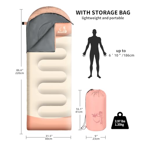 Xelaro Sleeping Bags for Adults Kids - 3 Season Cold&Warm Weather Waterproof Camping Sleeping Bags - Lightweight Sleeping ...