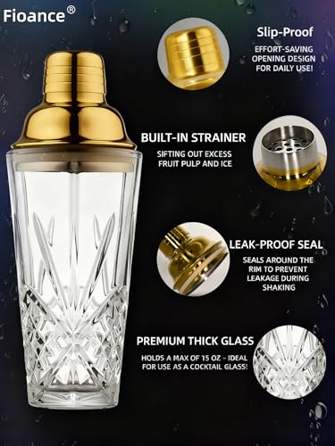 Gold&Martini shaker Glass-Christmas Cocktail Shaker-Crystal Shaker(No Lead)-Drink Glass for Espresso, Holiday, Mixology, B...