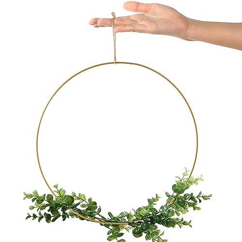 ZOOFOX 12 Pack Metal Floral Hoop Centerpiece with Stand, 12 Inch Large Metal Hoop for Crafts, Wreath Macrame Gold Hoop Rin...