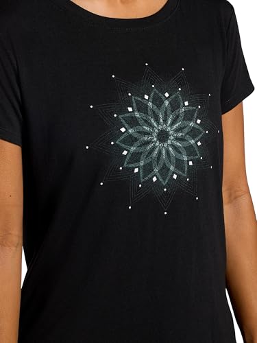 Gaiam Womens Mindful Flower Moon Crewneck T-Shirt, Relaxed Fit, Stretch Lightweight Material, Curved Hem