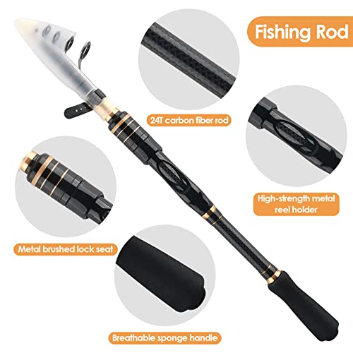 mouhike Carbon Fiber Telescopic Fishing Rod Reel Combo Lightweight Collapsible Spinning Pole Reel Kit Fishing Gear Set Por...