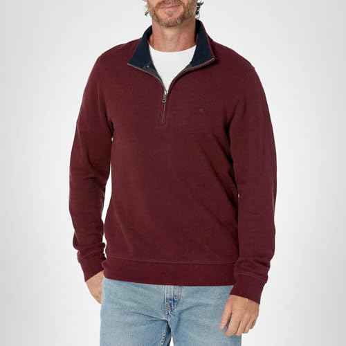 Brooks Brothers Men's Double-Face Cotton Stretch Half-Zip Sweatshirt, Burgundy, Large