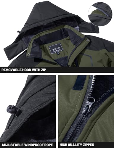 TACVASEN Men's Winter Skiing Jackets Water Resistant Fleece Coats Insulated Thermal Snowboard Jacket Parka Raincoat with Hood