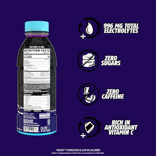 GHOST Hydration Drink, Welch’s Grape - RTD Sports Drink with Electrolytes, Natural Vitamins & Minerals - All Day Lifestyle...