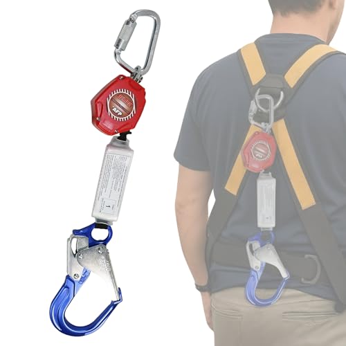 AFP Demon 6 Foot Single Web Leg Self Retracting Lifeline Safety Yoyo, Shock Pack Absorber, Aluminum Rebar Pelican Hook & S...