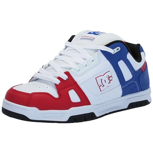 DC Men's Stag Low Top Skate Shoe, Red/White/Blue, 10 M