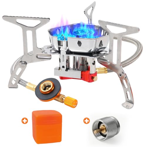 Portable Propane Camping Stove for Outdoor - GEEKHOM 6800W Windproof Gas Stove with Piezo Ignition; 2-Fuel Butane Propane ...