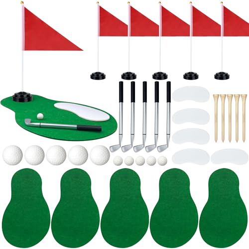 5 Sets 40 PCS Golf Centerpieces Table Decorations with Green Mats Ball Red Flag Plastic Flag Stand for Sport Themed Birthd...