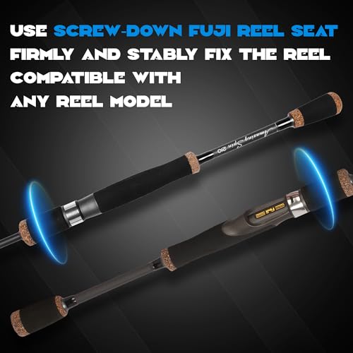 Eurasian Sports 30T Carbon Travel Spinning Rod - 4 Piece 6ft/7ft Portable Fishing Pole for Freshwater & Saltwater Bass, Tr...