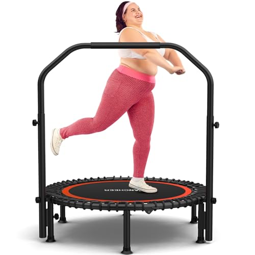 ANCHEER 40/48" Mini Trampoline with Upgraded Bungee Cords, 550LBS Capacity, Adjustable Foam Bar & Resistance Ropes, Indoor/Outdoor Rebounder for Adults