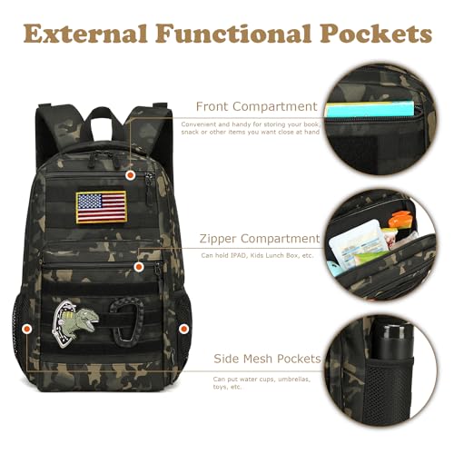 XINTREY Kids tactical Backpack for Boys School Bag 20L mini Children Backpack for Outdoor Camping Travel (Black CM)