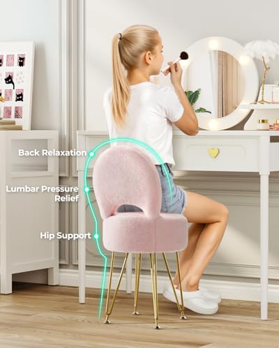 GREENSTELL Small Vanity Stool Chair with Storage and Folding Back, 13" x 13" x 17.7" Faux Fur Soft Ottoman for Teenager, 4...